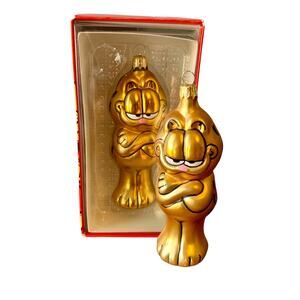 Vintage Kurt Adler Garfield Cat Ornament Christmas Holiday Blown Glass Paws 2